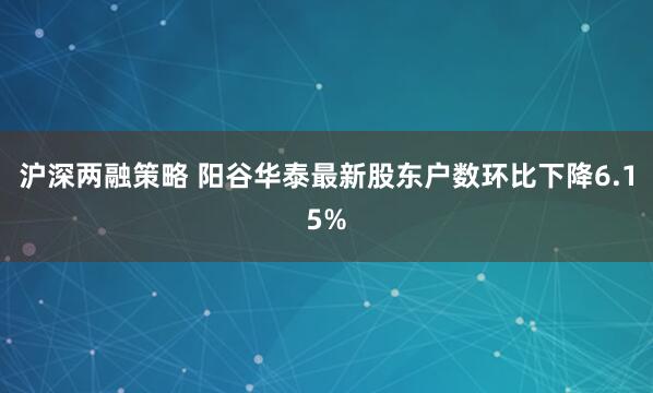 沪深两融策略 阳谷华泰最新股东户数环比下降6.15%